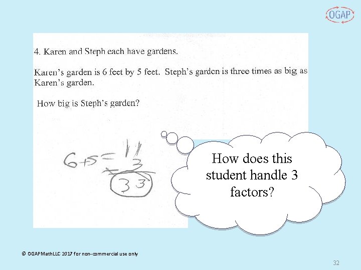How does this student handle 3 factors? © OGAPMath. LLC 2017 for non-commercial use