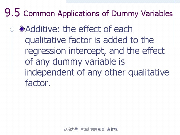 9. 5 Common Applications of Dummy Variables Additive: the effect of each qualitative factor