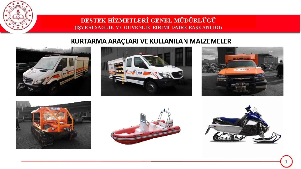 DESTEK HİZMETLERİ GENEL MÜDÜRLÜĞÜ (İŞYERİ SAĞLIK VE GÜVENLİK BİRİMİ DAİRE BAŞKANLIĞI) KURTARMA ARAÇLARI VE