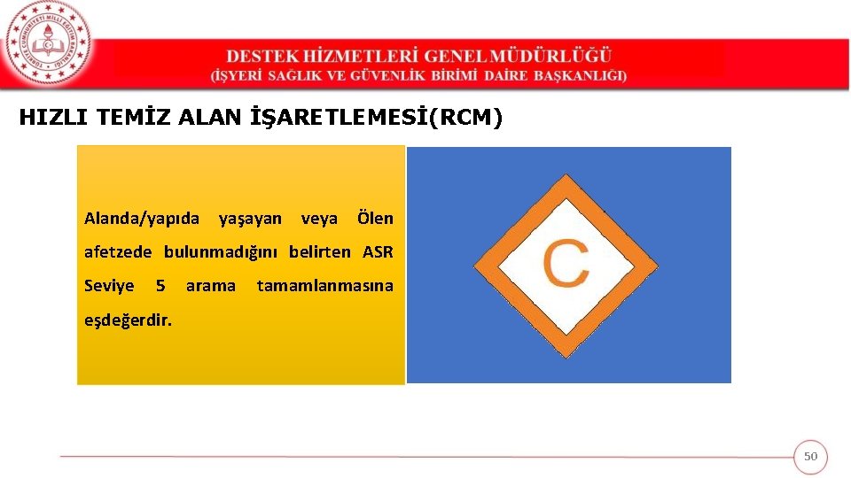 HIZLI TEMİZ ALAN İŞARETLEMESİ(RCM) Alanda/yapıda yaşayan veya Ölen afetzede bulunmadığını belirten ASR Seviye 5