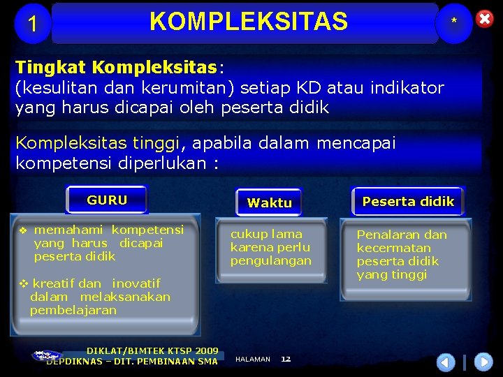 KOMPLEKSITAS 1 * Tingkat Kompleksitas: (kesulitan dan kerumitan) setiap KD atau indikator yang harus