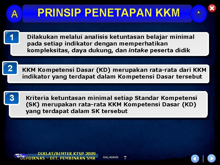 A 1 2 3 PRINSIP PENETAPAN KKM * Dilakukan melalui analisis ketuntasan belajar minimal