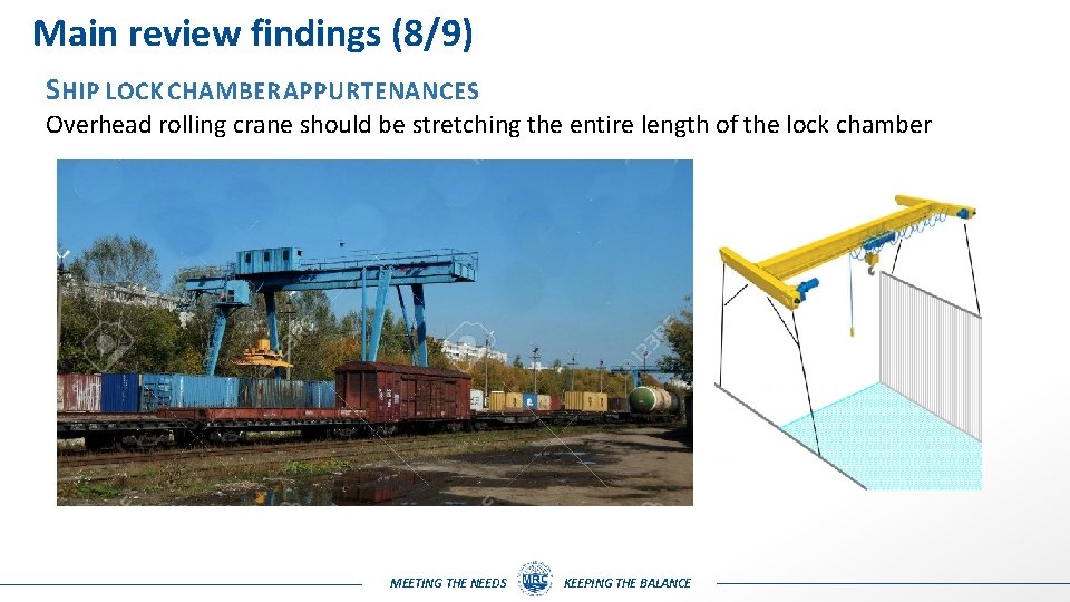 Main review findings (8/9) S HIP LOCK CHAMBER APPURTENANCES Overhead rolling crane should be