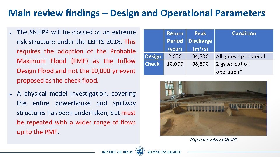 Main review findings – Design and Operational Parameters ► ► The SNHPP will be