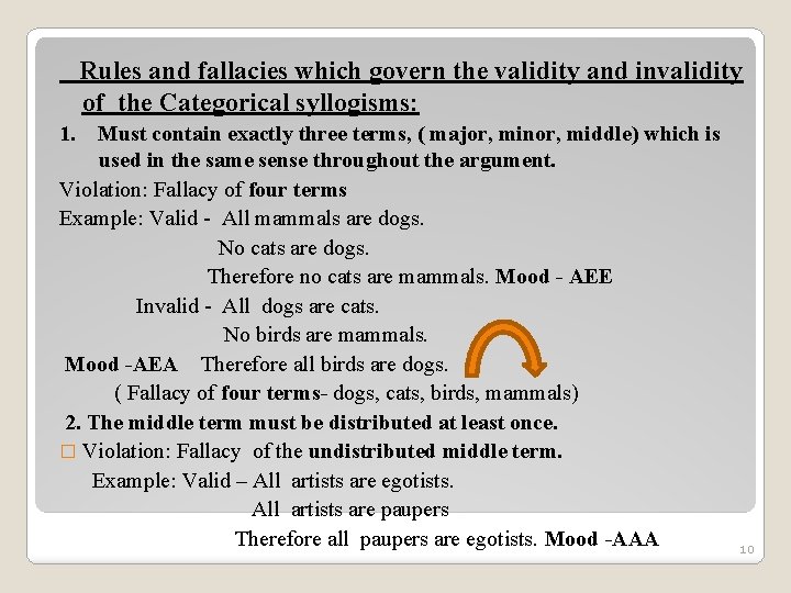 Rules and fallacies which govern the validity and invalidity of the Categorical syllogisms: 1. Rules and fallacies which govern the validity and invalidity of the Categorical syllogisms: 1.