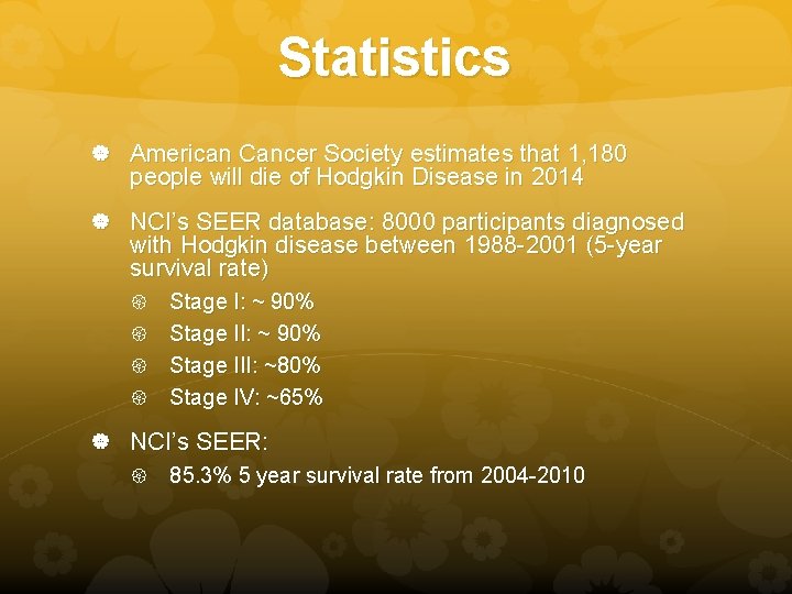 Statistics American Cancer Society estimates that 1, 180 people will die of Hodgkin Disease