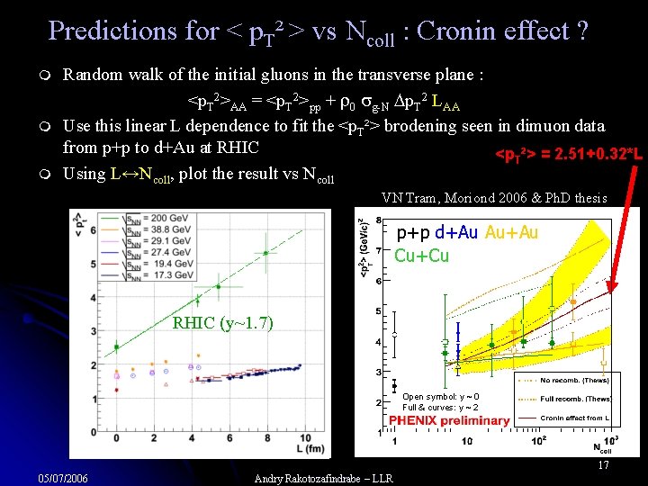 Predictions for < p. T² > vs Ncoll : Cronin effect ? m m