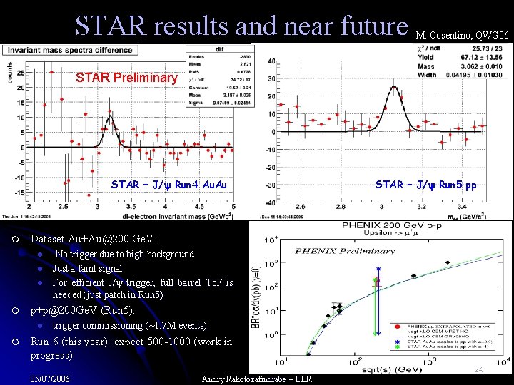 STAR results and near future M. Cosentino, QWG 06 STAR Preliminary STAR – J/