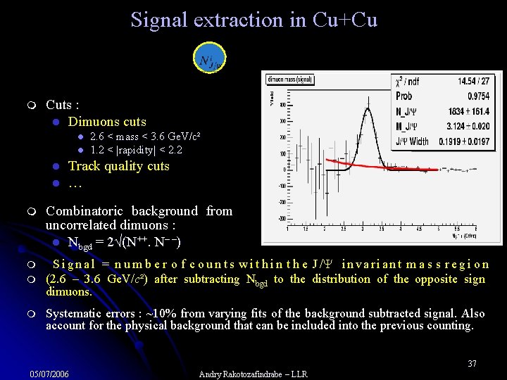 Signal extraction in Cu+Cu – 1. 95 < y < – 1. 70 m