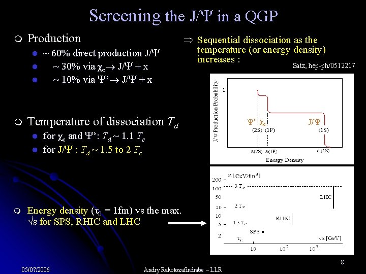 Screening the J/ in a QGP m Production l l l m Temperature of