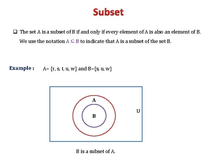 Subset q The set A is a subset of B if and only if