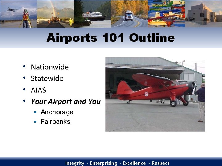 Airports 101 Outline • • Nationwide Statewide AIAS Your Airport and You § Anchorage