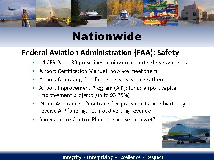 Nationwide Federal Aviation Administration (FAA): Safety § 14 CFR Part 139 prescribes minimum airport