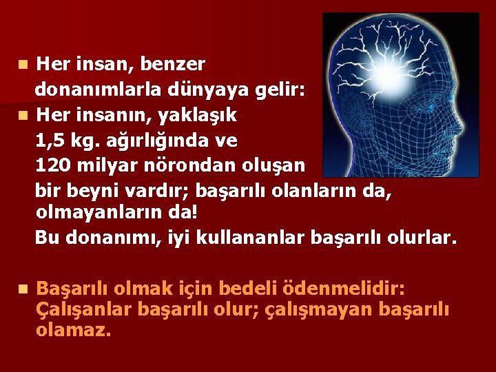 Her insan, benzer donanımlarla dünyaya gelir: n Her insanın, yaklaşık 1, 5 kg. ağırlığında