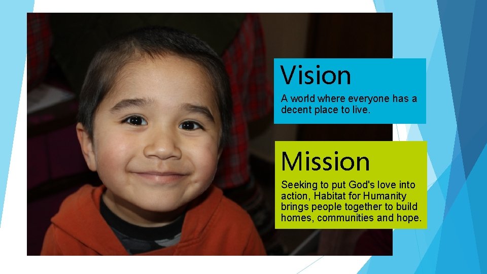 Vision A world where everyone has a decent place to live. Mission Seeking to