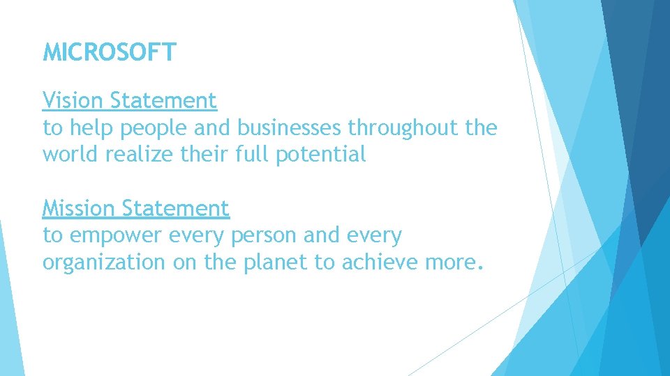 MICROSOFT Vision Statement to help people and businesses throughout the world realize their full