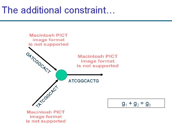 The additional constraint… GA TC GG CA CT TA TC G G C AC