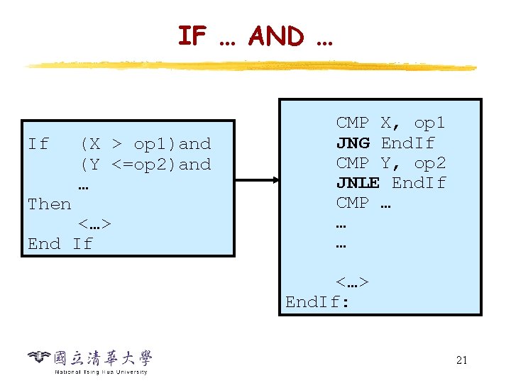 IF … AND … If Then (X > op 1)and (Y <=op 2)and …