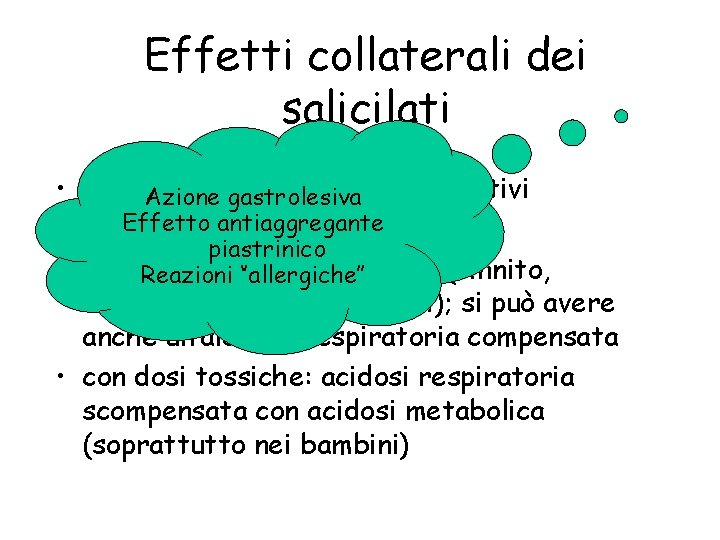 Effetti collaterali dei salicilati • Tutti. Azione quelli gastrolesiva dei FANS non selettivi Effettodi