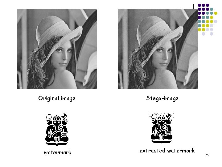 Original image watermark Stego-image extracted watermark 75 