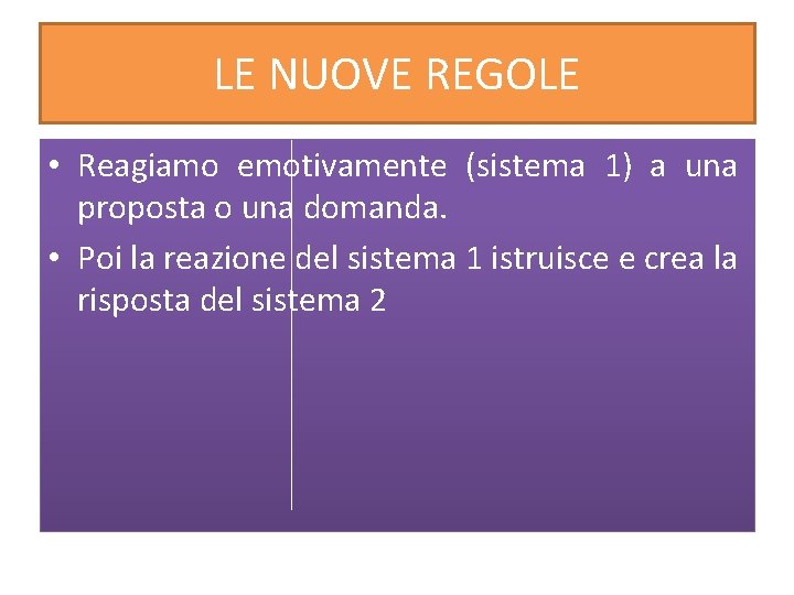 LE NUOVE REGOLE • Reagiamo emotivamente (sistema 1) a una proposta o una domanda.