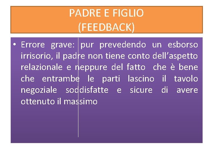 PADRE E FIGLIO (FEEDBACK) • Errore grave: pur prevedendo un esborso irrisorio, il padre