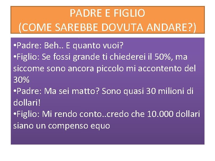 PADRE E FIGLIO (COME SAREBBE DOVUTA ANDARE? ) • Padre: Beh. . E quanto