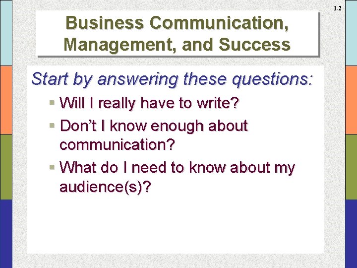 1 -2 Business Communication, Management, and Success Start by answering these questions: § Will 1 -2 Business Communication, Management, and Success Start by answering these questions: § Will