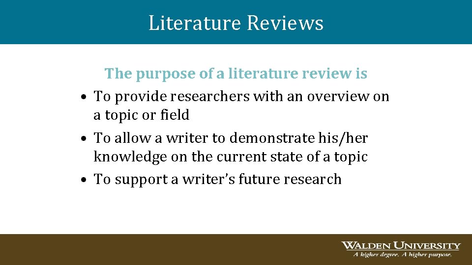 Literature Reviews The purpose of a literature review is • To provide researchers with