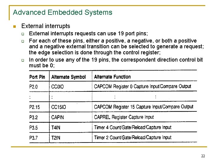 Advanced Embedded Systems n External interrupts q q q External interrupts requests can use