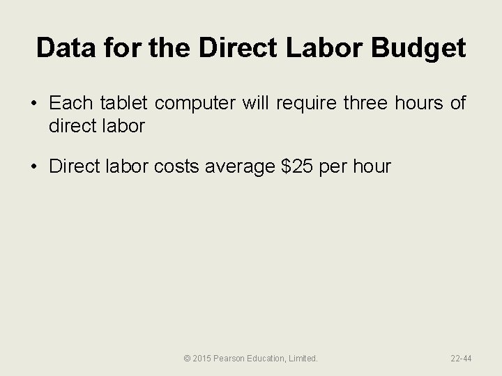 Data for the Direct Labor Budget • Each tablet computer will require three hours