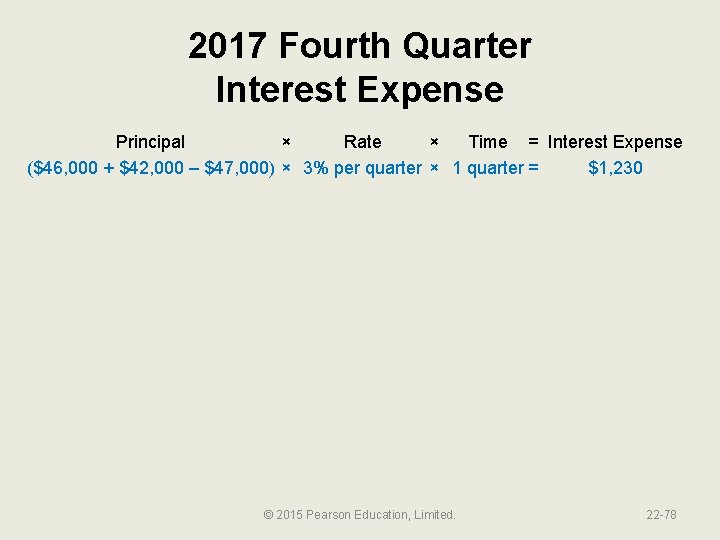 2017 Fourth Quarter Interest Expense Principal × Rate × Time = Interest Expense ($46,