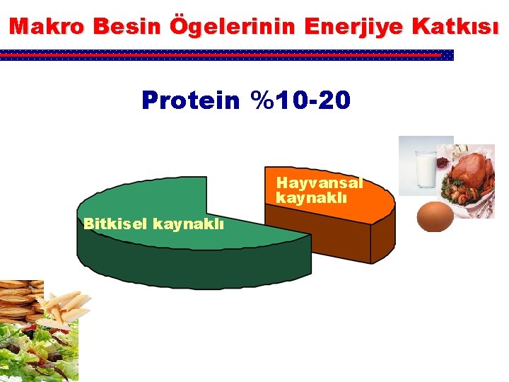 Makro Besin Ögelerinin Enerjiye Katkısı Protein %10 -20 Hayvansal kaynaklı Bitkisel kaynaklı 