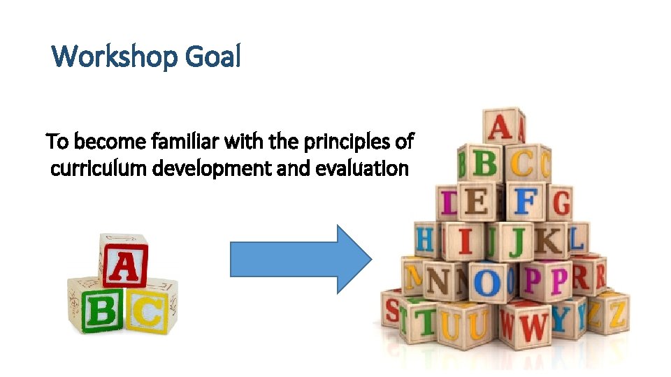 Workshop Goal To become familiar with the principles of curriculum development and evaluation 