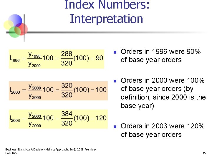 Index Numbers: Interpretation n Business Statistics: A Decision-Making Approach, 6 e © 2005 Prentice.