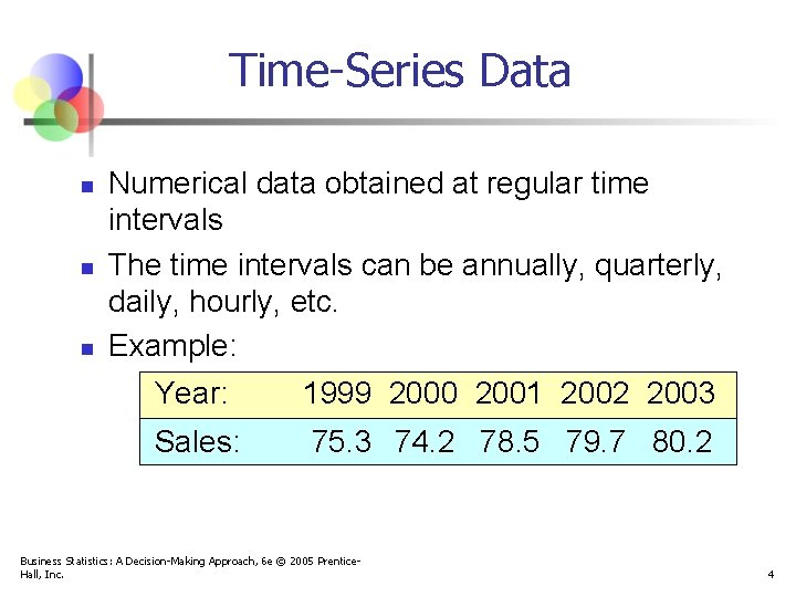 Time-Series Data n n n Numerical data obtained at regular time intervals The time