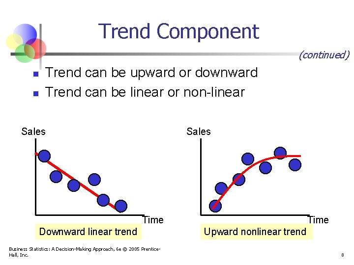 Trend Component (continued) n n Trend can be upward or downward Trend can be