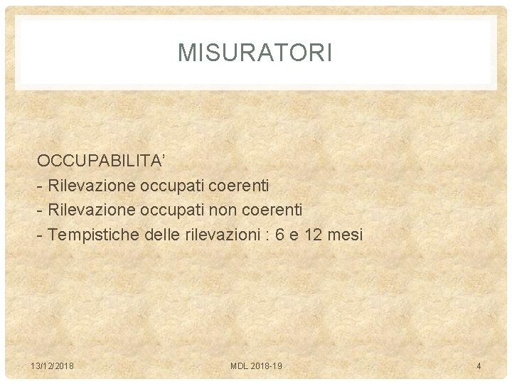 MISURATORI OCCUPABILITA’ - Rilevazione occupati coerenti - Rilevazione occupati non coerenti - Tempistiche delle