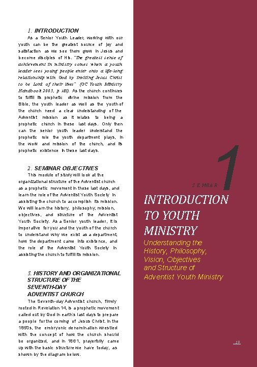 1. INTRODUCTION As a Senior Youth Leader, working with our youth can be the