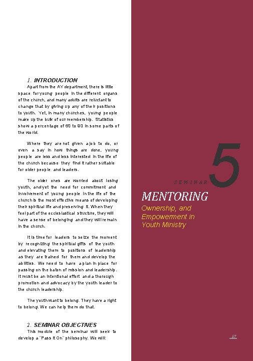 1. INTRODUCTION Apart from the AY department, there is little space for young people