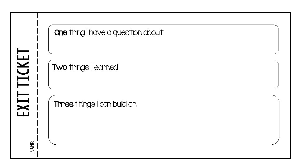 Name: EXIT TICKET One thing I have a question about Two things I learned