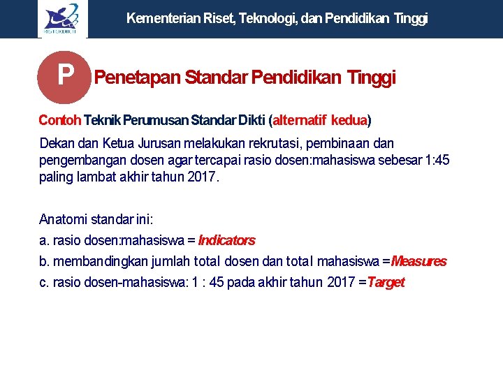 Kementerian Riset, Teknologi, dan Pendidikan Tinggi P Penetapan Standar Pendidikan Tinggi Contoh Teknik Perumusan