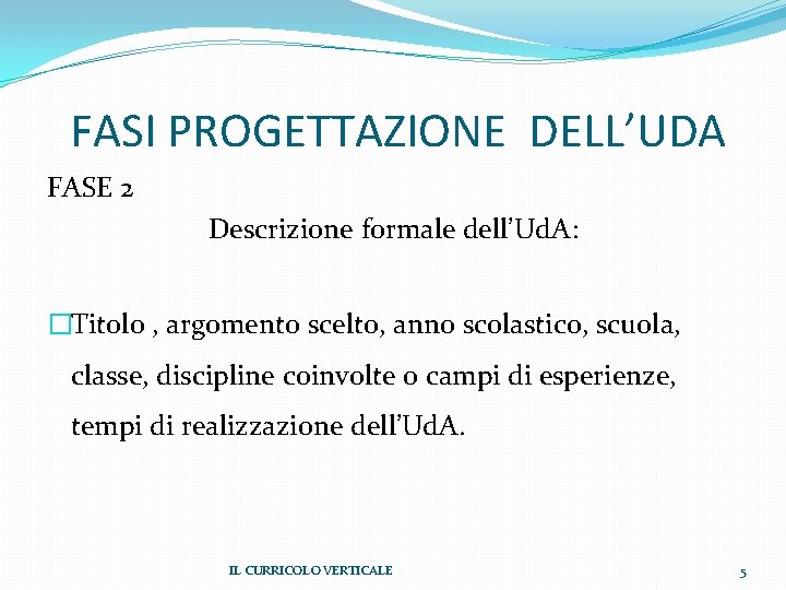 FASI PROGETTAZIONE DELL’UDA FASE 2 Descrizione formale dell’Ud. A: �Titolo , argomento scelto, anno