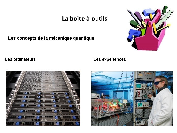 La boite à outils Les concepts de la mécanique quantique Les ordinateurs Les expériences