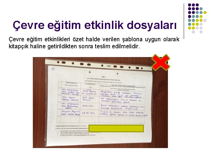 Çevre eğitim etkinlik dosyaları Çevre eğitim etkinlikleri özet halde verilen şablona uygun olarak kitapçık