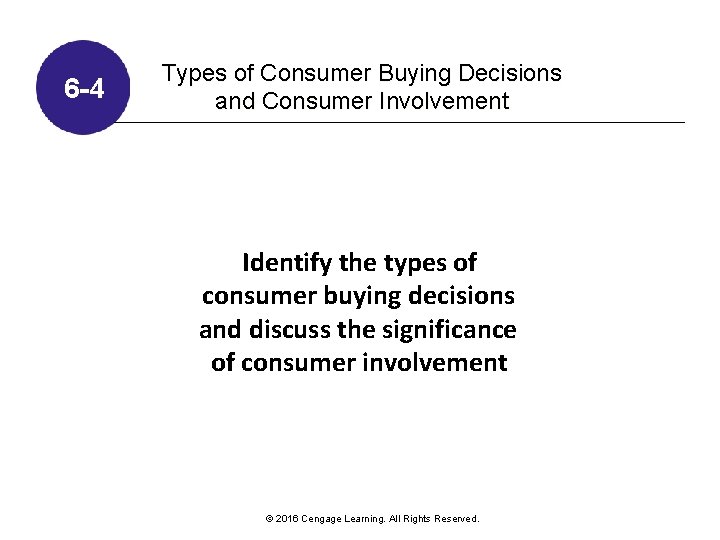6 -4 Types of Consumer Buying Decisions and Consumer Involvement Identify the types of