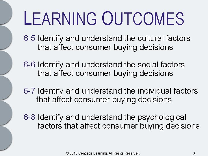 LEARNING OUTCOMES 6 -5 Identify and understand the cultural factors that affect consumer buying