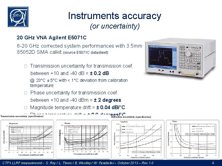 Instruments accuracy (or uncertainty) 20 GHz VNA Agilent E 5071 C 6 -20 GHz