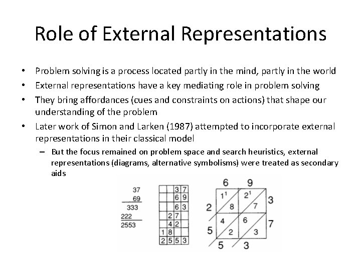 Role of External Representations • Problem solving is a process located partly in the