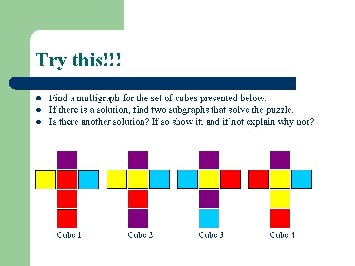 Try this!!! l l l Find a multigraph for the set of cubes presented
